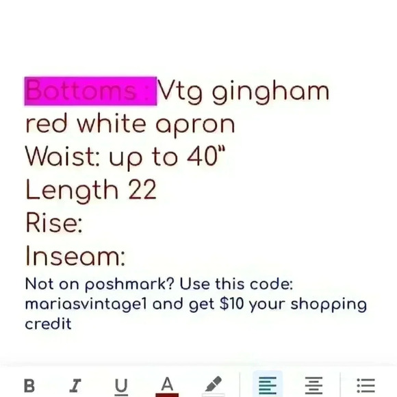 vtg handmade ginham red white apron small medium - Picture 6 of 6